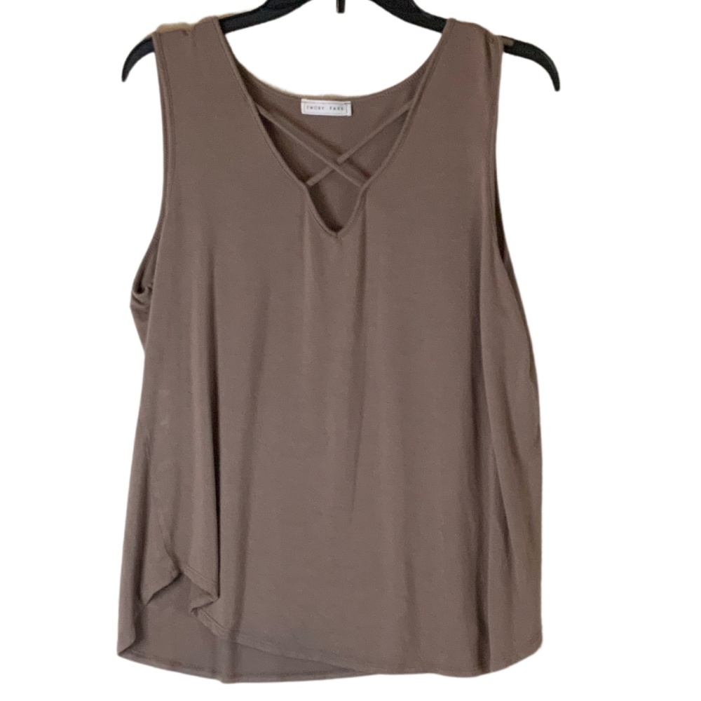Women’s Emory Park Sleeveless Brown Tank Top X-Large Crisscrossed V-Neck